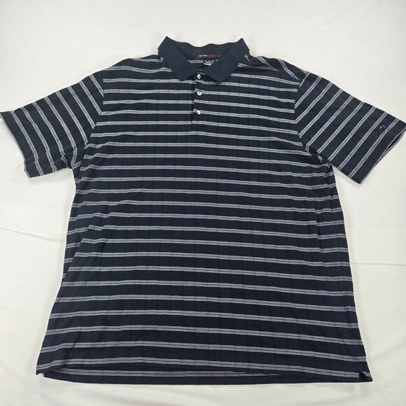 Nike Dri-Fit Tiger Woods Collect Black White‎ Striped Short Sleeve Polo Size XL - Picture 1 of 7